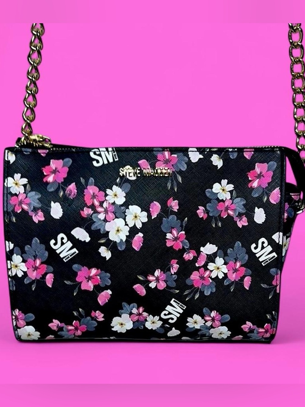 Steve Madden Black Floral Chain Strap Crossbody